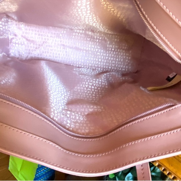Kate Spade Karla Pink leather Tote Bag with glitter bow hang tag NWOT - Picture 4 of 11